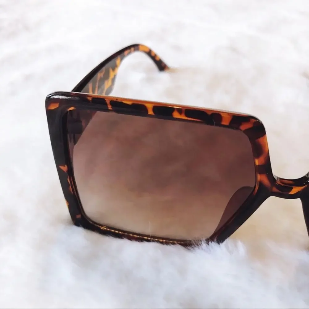 Molly Tortoise Brown Oversize Rectangle Sunglasses